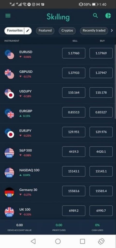 Aplicativo móvel Skilling