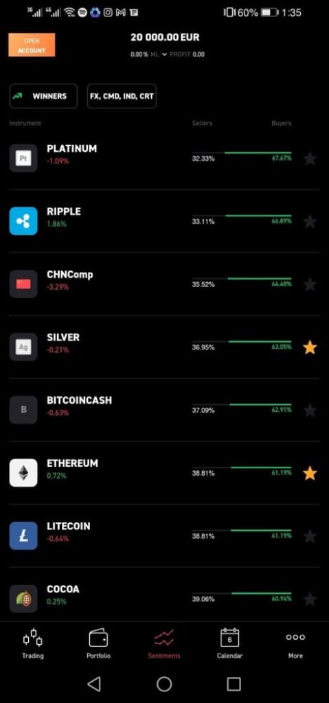 Aplicativo móvel XTB